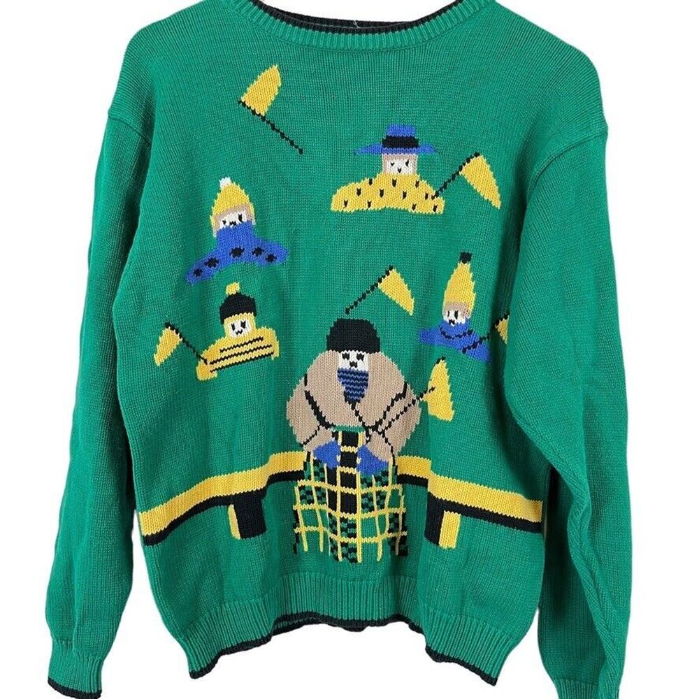 Herilooms Handloomed Vintage 100% Cotton USA Made Pullover Mens Sweater Green L